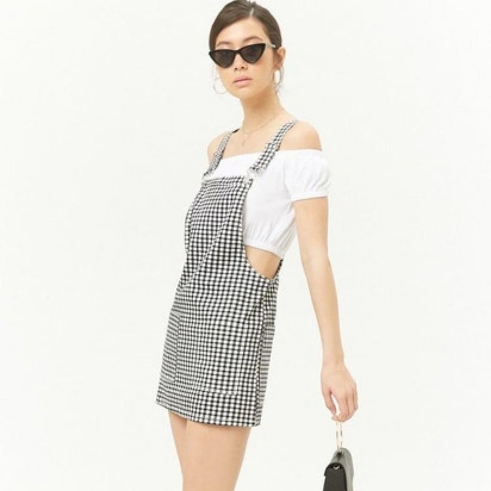 NWT Forever 21 Gingham Overall Dress Check Plaid